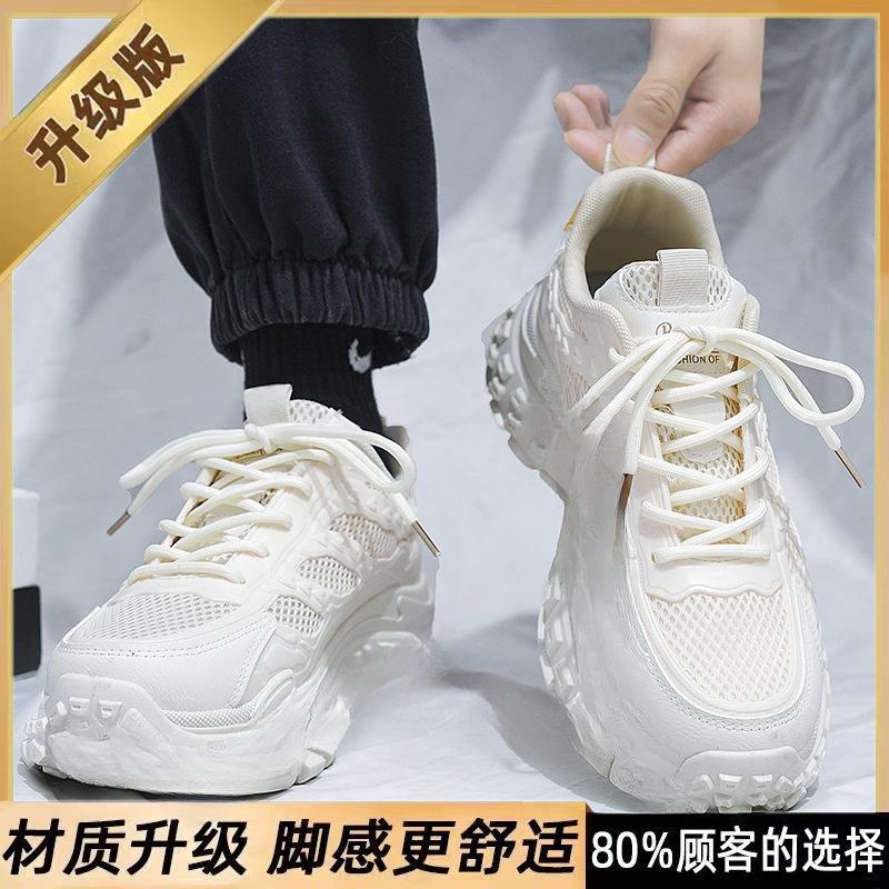 Men's shoes spring and autumn new breathable mesh men's trend versatile thick-soled non-slip casual shoes dad trendy shoes