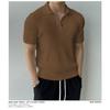 Summer Vintage Polo-neck Knitting Pullover Top Male Short Sleeve Solid Color Tee Men Casual Fashion T-shirt