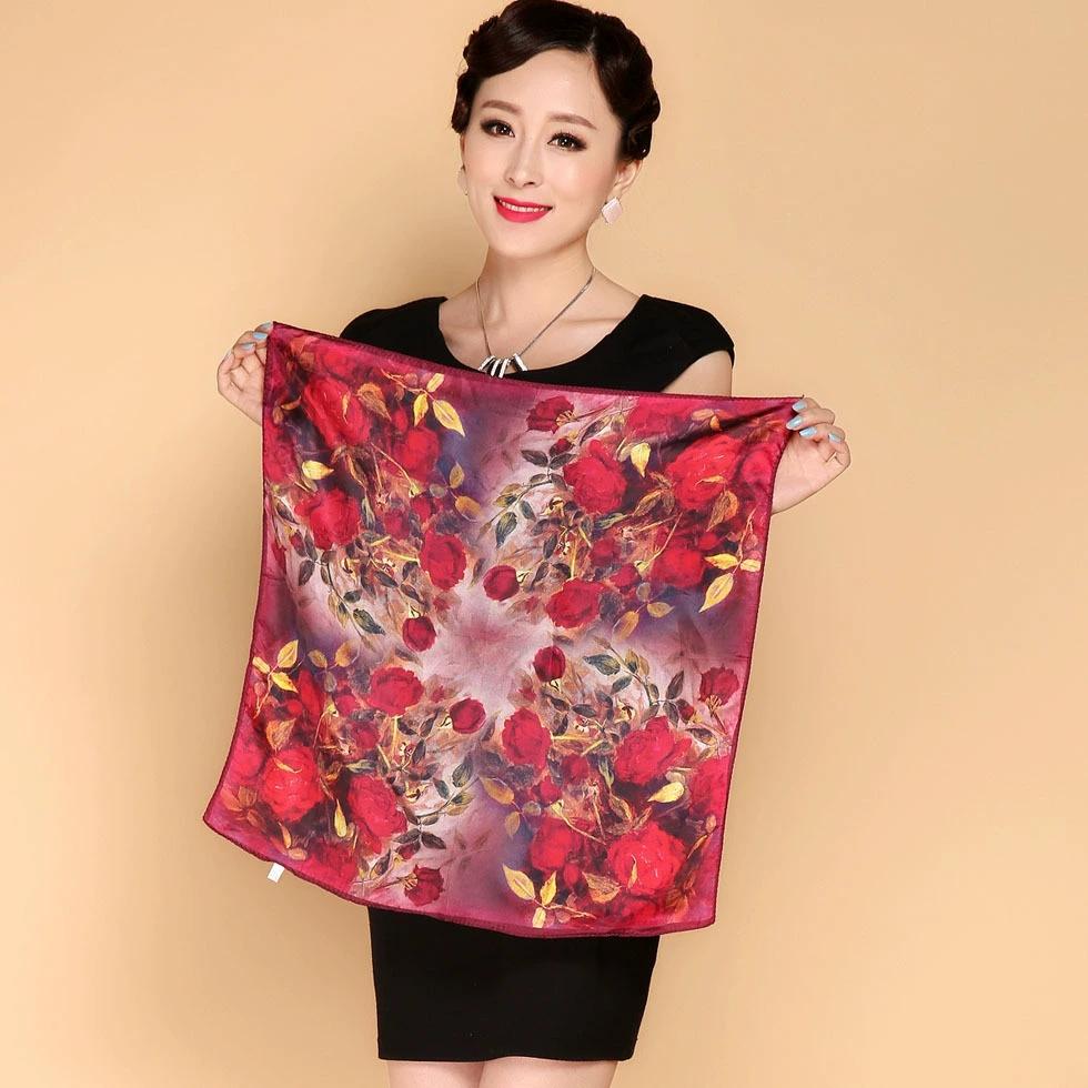 53CM Square Pure Silk Square Scarf 100% Mulberry Silk Decorative Flower Hairband Necktie Small Neckerchief for Women