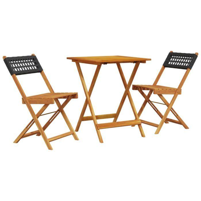 VidaXL Ensemble de bistro 3 pcs noir résine tressée et bois massif, ensemble de bistro de jardin, ensemble de balcon, 3281754
