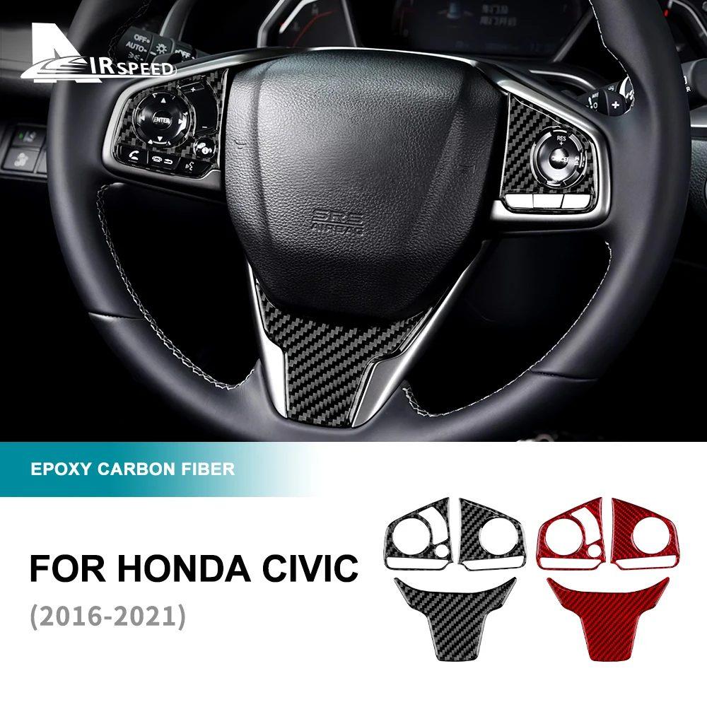For Honda Civic X 10th gen 2016 2017 2018 2019 2020 2021 Real Soft Carbon Fiber Sticker Steering Wheel Interior Trim Accessories