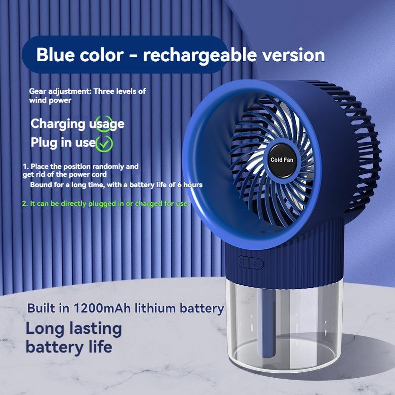 

Новый USB-вентилятор-распылитель 2025 года 2-в-1, портативный, для общежития, офиса, настольный, перезаряжаемый увлажняющий вентилятор, незаменимый вентилятор для улицы летом синий
