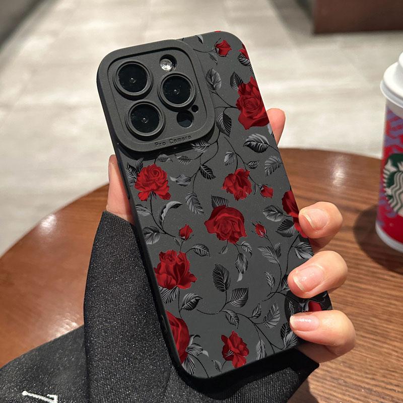 New Retro Fashion Rose Phone Case For iPhone16 15 14 13 12 11 Pro Max Mini XS XR X Plus Shockproof Matte Soft Silicone Cover
