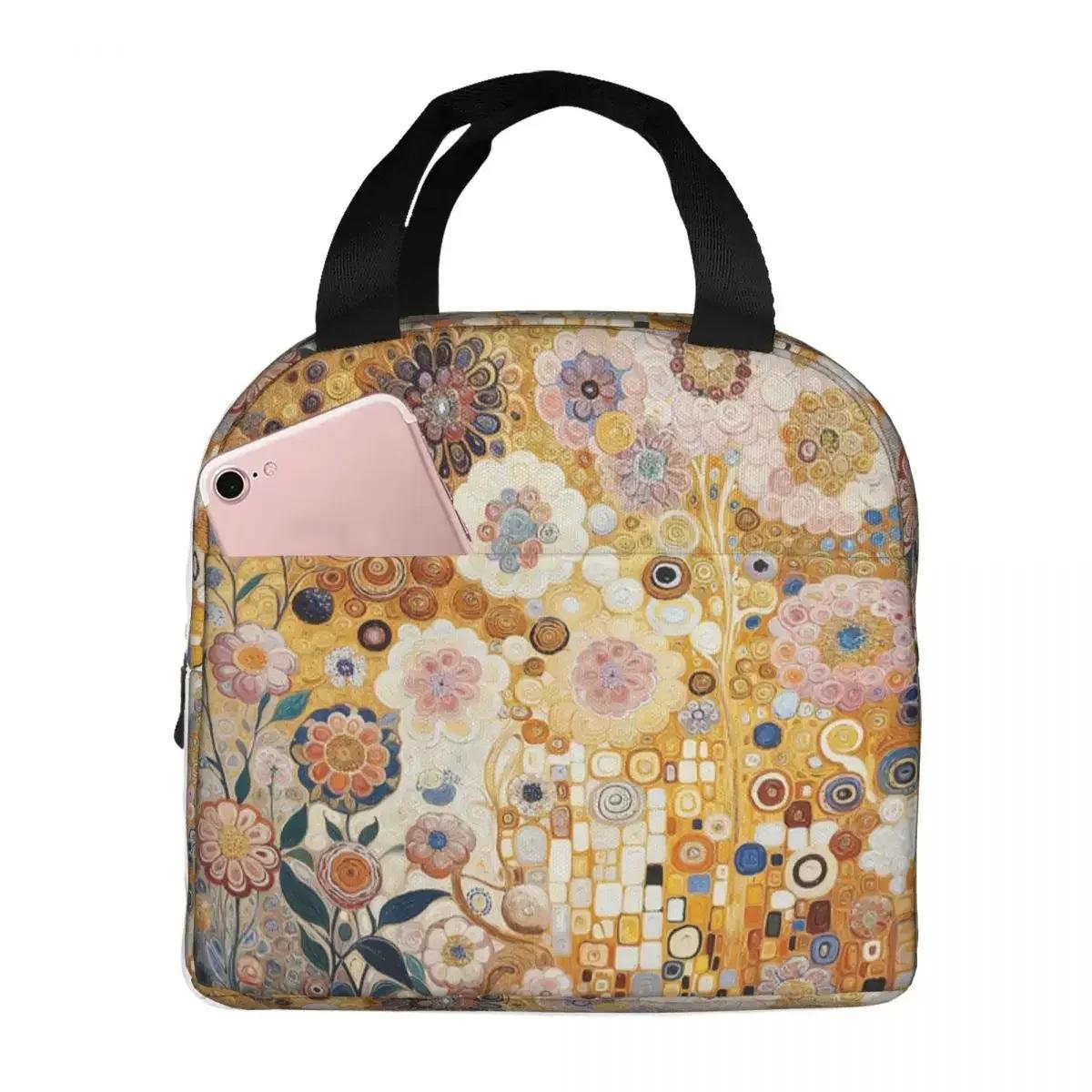 Gustav Klimt Hope II Detail Insulated Lunch Bag for Women Children Portable Food Boxes Thermal Lunch Box Tote One Size