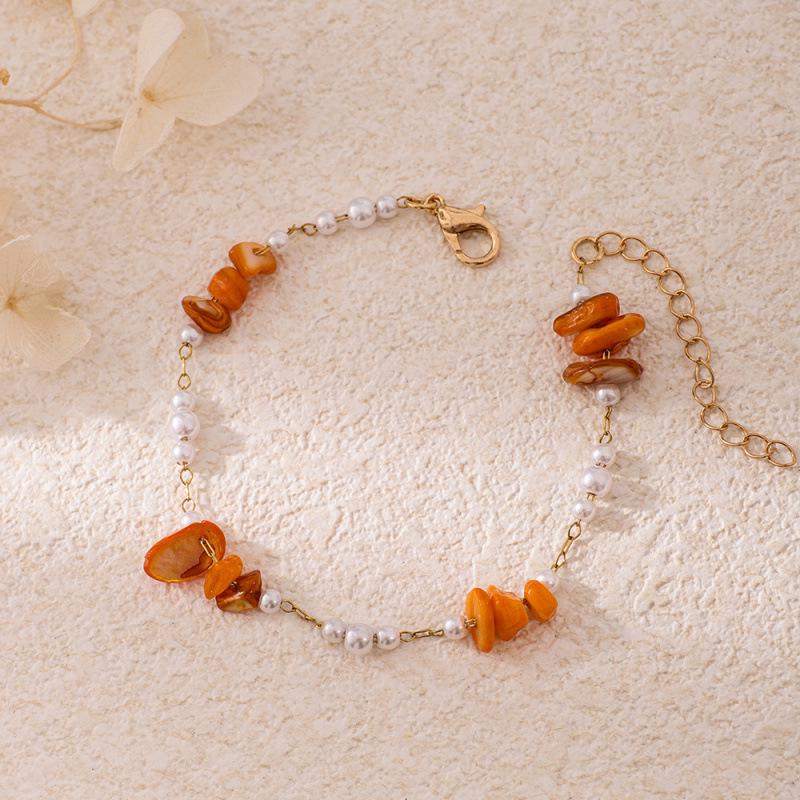 European and American Style Pearl and Natural Stone Adjustable Stainless Steel Bracelet