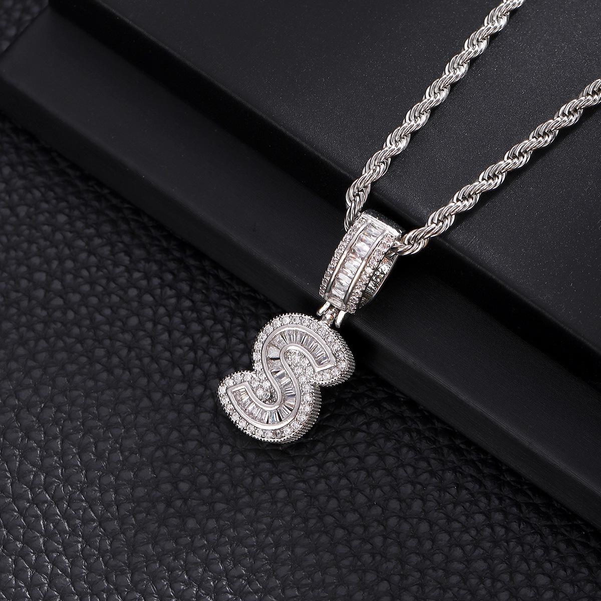 

Zircon Inlaid Rock Sugar Initial Pendant Necklace - European & American Hip-Hop Style