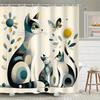 Boho Cat Print Polyester Shower Curtain with Hooks - Artistic Bathroom Decor, Two Cats & Floral Design