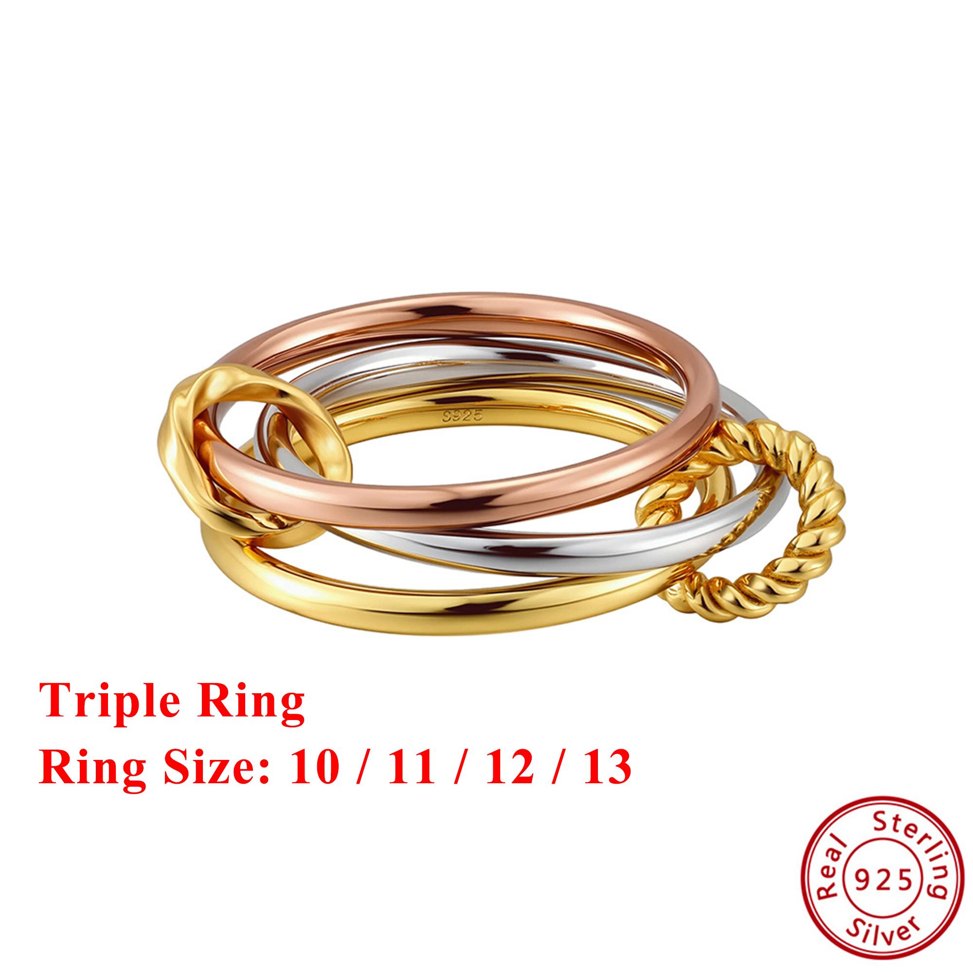 

Effie Queen New 100% 925 Sterling Silver 18k Gold Triple Ring Luxury Jewelry for Men, Women Banquet Gift 2026 Trend Ring NMR15 10