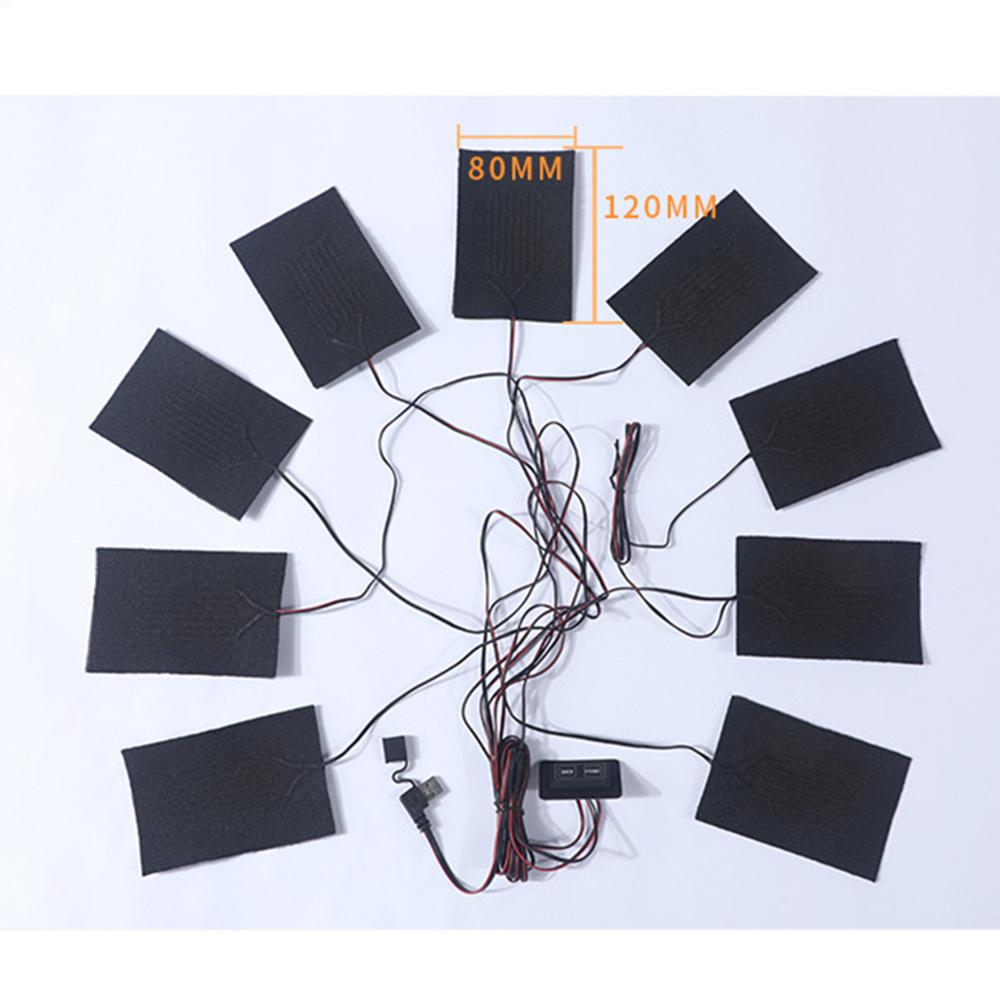 9 i 1 Klær Varmeputer 5V 2A USB Elektrisk Varmeark Vest Jakke Varmer