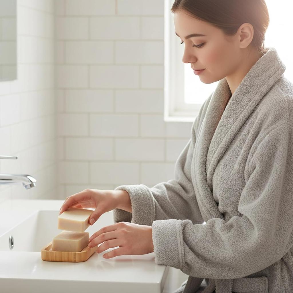 Bamboo Bar Soap Holder Wooden Soap Dish for Shower Bathroom Kitchen with Self Draining Tray