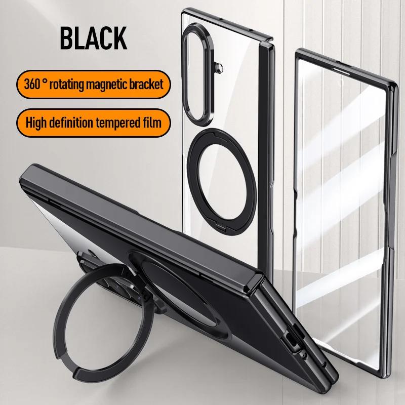 For Samsung Galaxy Z Fold 8Ultra Swivel Alloy Bracket Magnetic & Bracket & Ring 3in1 Tempered Glass Film For Magsafe Phone Case