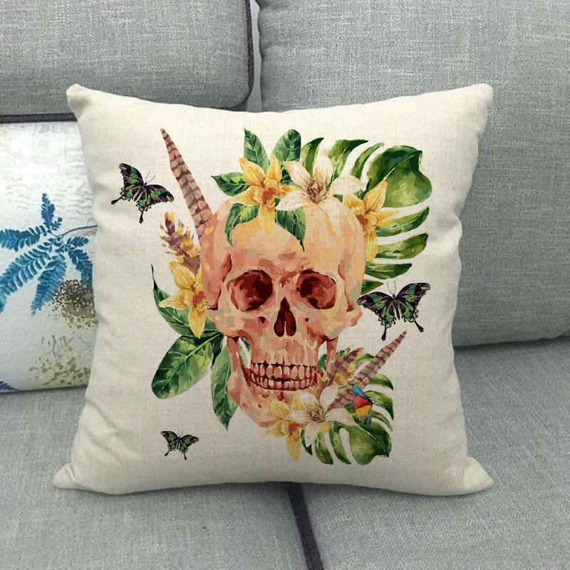 Nordic Halloween Skull Series Digital Printing Short Plush Pillow Covers for Car Sofa Office Cushion Cover Home Goods