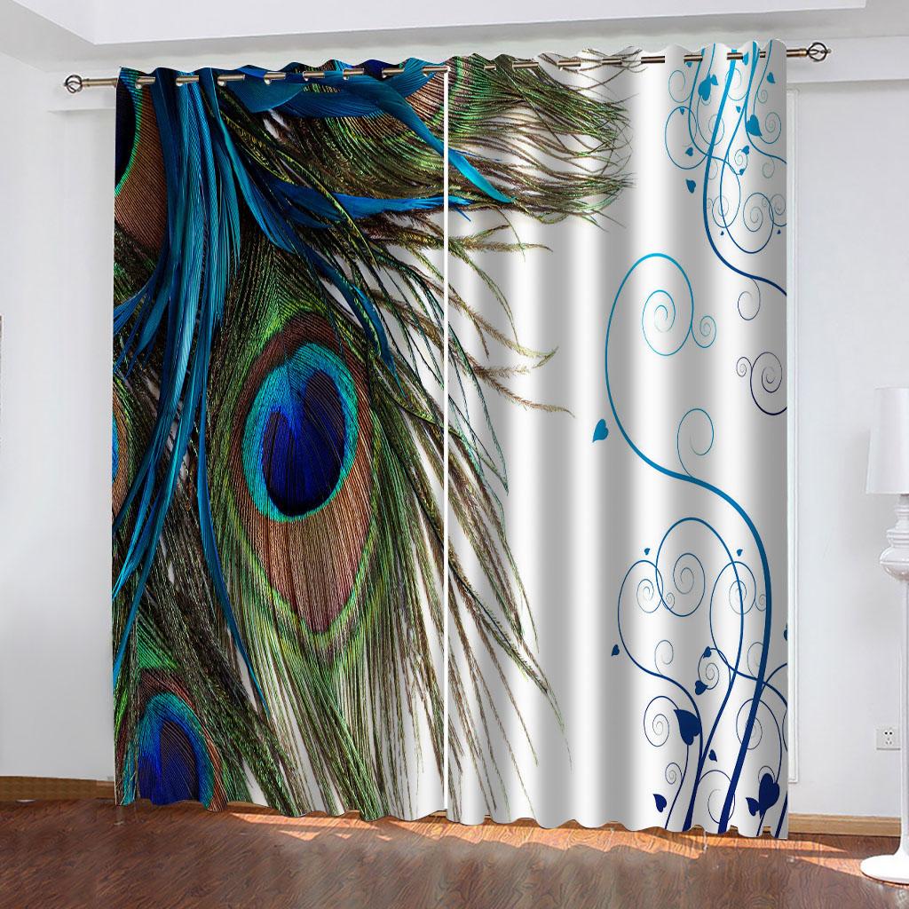 Digital Printing Peacock Animal Series Sunshade Curtains Living Room Bedroom Home Decoration Colored Feather Pattern Curtains