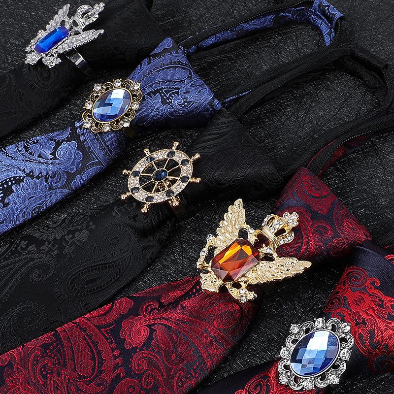 Men'S Fashion Emperor Rhinestone Collar Ring Clip Tie Hoop Vintage Knight Business Shirt Tie Buckle