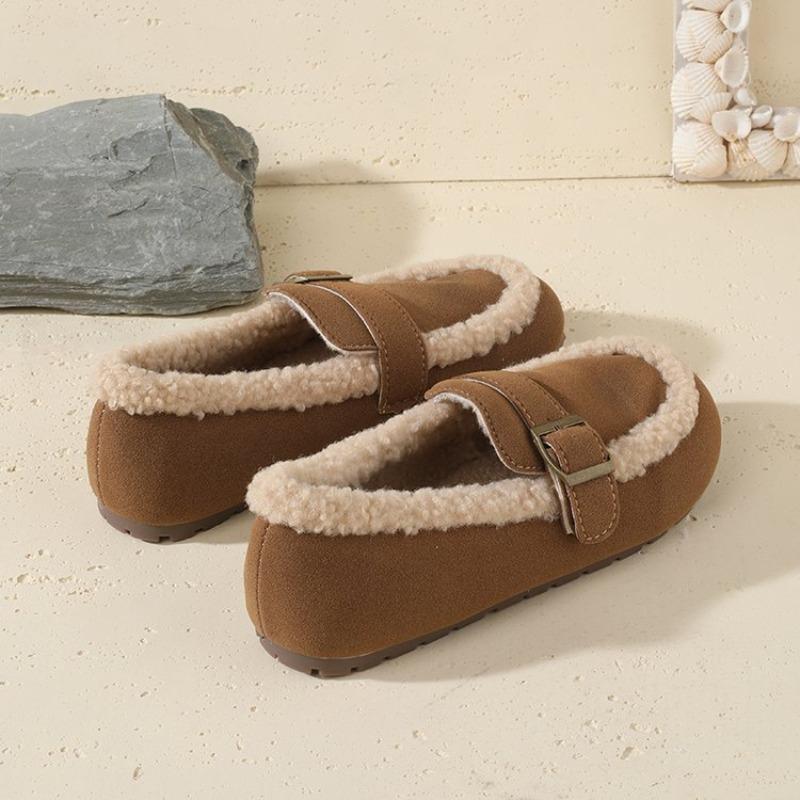 Milchweiße Samt-Klett-Flauschschuhe Damen Herbst und Winter neue Samt warme Einzelschuhe Nische hässlich süß Baumwollschuhe