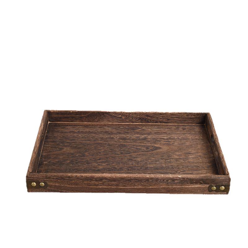Rectangular Burnt Paulownia Wood Tray: Solid Wood Japanese-Style Tea Set Tableware
