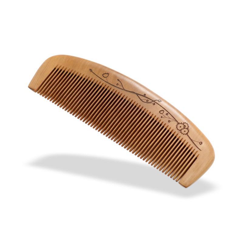 Engraved Old Peach Wood Comb for Hair Growth - Anti-Static, Curling & Styling, Home Use, with Logo