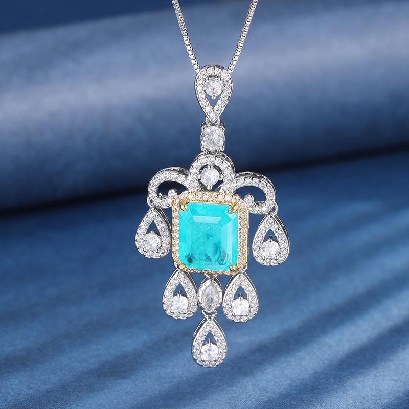 

New European and American fashion Paran blue square stud earrings pendant two-piece suit for women