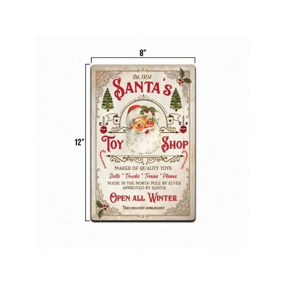 Vintage Metal Santa Claus Wall Sign Rustic Christmas Garage Decor