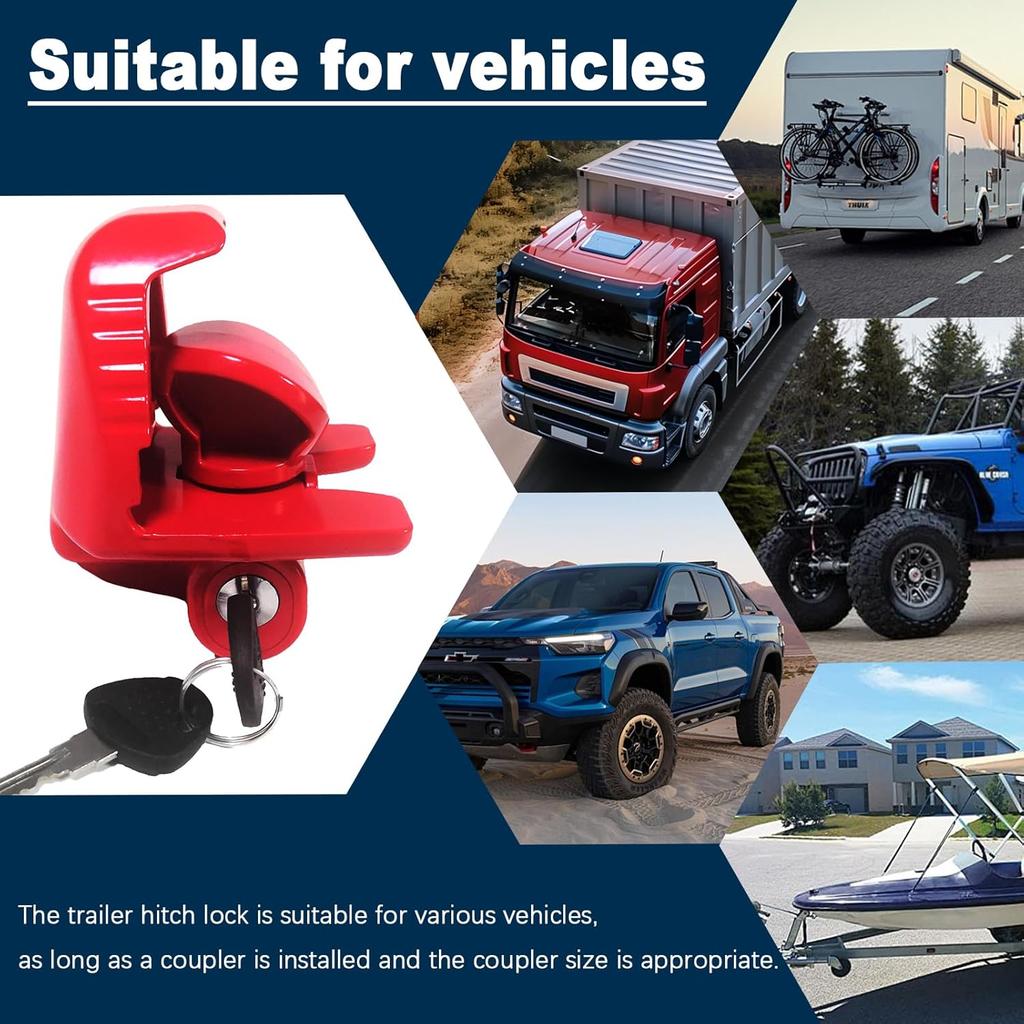 Trailer Hitch Locks With Keys, Fits 1-7/8 2-5/16 2 Inch Ball Hitch Lock Coupler Adjustable Tongue Lock Heavy Duty Steel For Vehicle Trailer Boat And