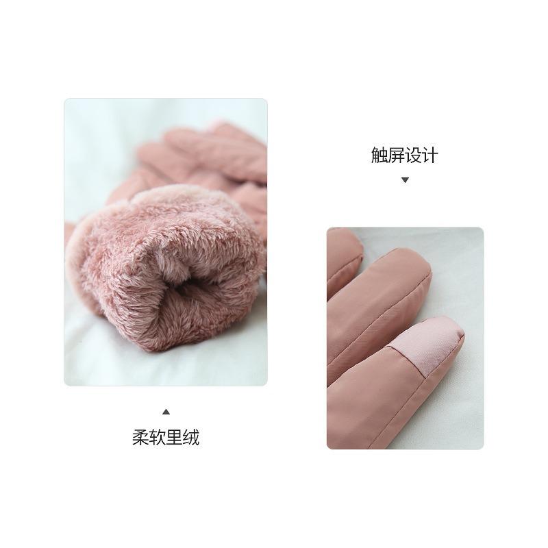 Student female winter cycling bow thickened cold-proof cute winter gloves velvet warm