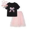 FULUOMI Girls' Summer Printed Short-Sleeve Mesh Skirt Two-Piece Set