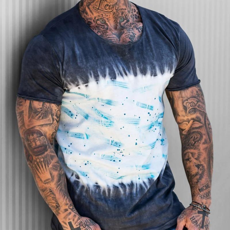 Men's 3D Printed T-shirt Round Neck Short Sleeved Artistic Lacquer Printed Short Sleeved Shirt