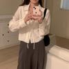 Korean INS Blogger Style 2026 Faux Two-Piece Lace-Up Blouse for Women - Early Spring/Autumn Fashion