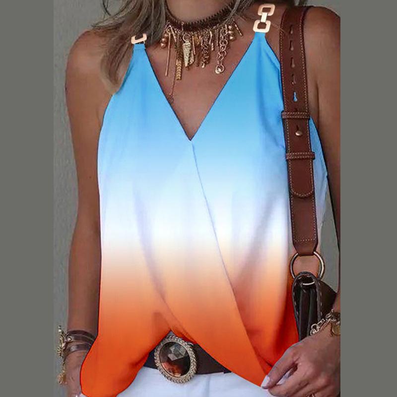 YYFS Dámská móda Léto Jaro Neformální Trička a topy bez rukávů s výstřihem do V