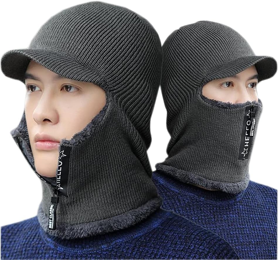 Winter New Men Warm Wool Knitted Hat Cap Visor Beanie Ear Protection Cycling Bicycle Outdoor Windproof Thick Cozy Scarf