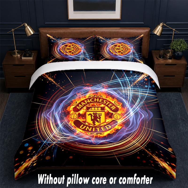 Manchester United Diseño Juego de Cama Ropa de Cama 1 Funda Nórdica + 2 Fundas de Almohada Suave Transpirable Ropa de Cama para el Hogar