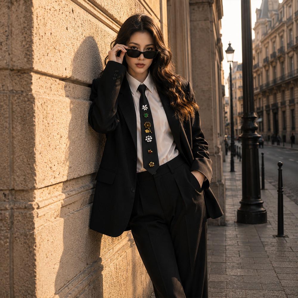 Gothic Punk Ladies Tie With Clover Decor For Cosplay And Photoshoots