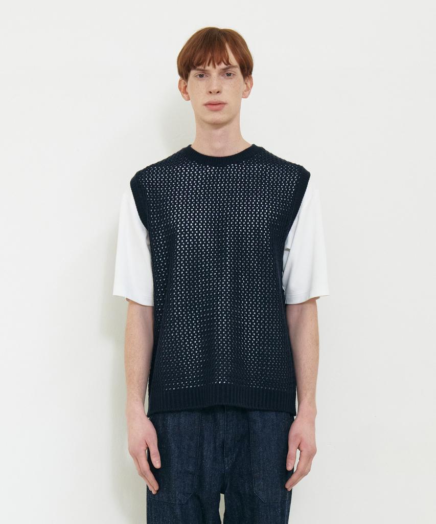 Knitted Punched Knit Vest Navy