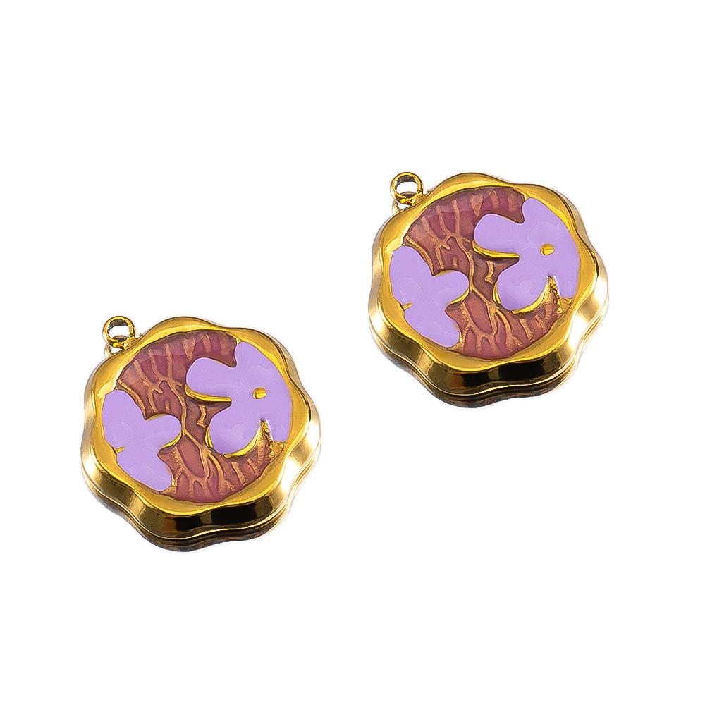 2pcs Stainless Steel Gold Plated Enamel Flower Rose Heart Moon Bracelet Charm for DIY Necklace Earring Component Jewelry Making