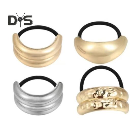 3/4Pcs Hair Rope Golden Metal Decor Hair Tie Cuff High Elasticity Hair Rope Bands Black Hair Accessories Ponytail Holder