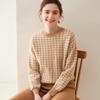 Women's Round Neck Plaid Cashmere Sweater - 2025 Autumn/Winter Warm Knit with Long Sleeves, Wearable as Outerwear.