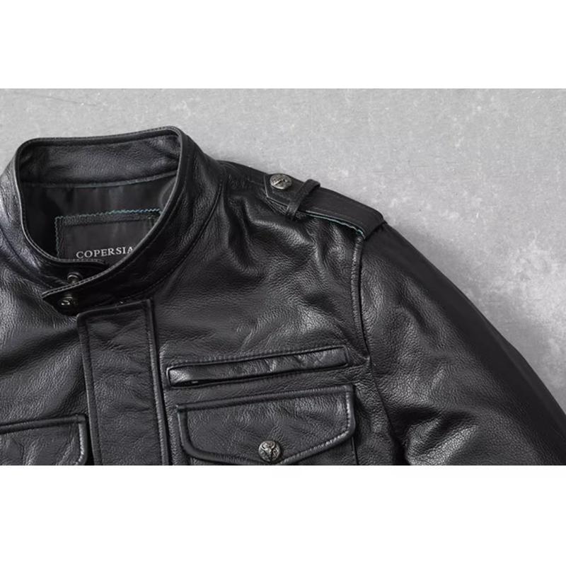 Chinese Size Men Leather Jacket Genuine Cowhide Black Autumn