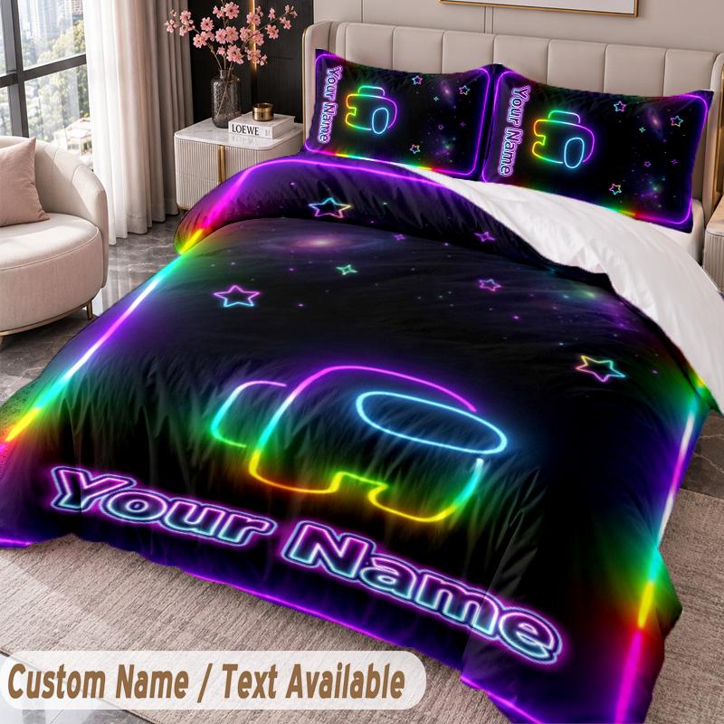 Custom Name Text 3Pcs Bedding Set Among Us Duvet Cover And Two Pillowcases