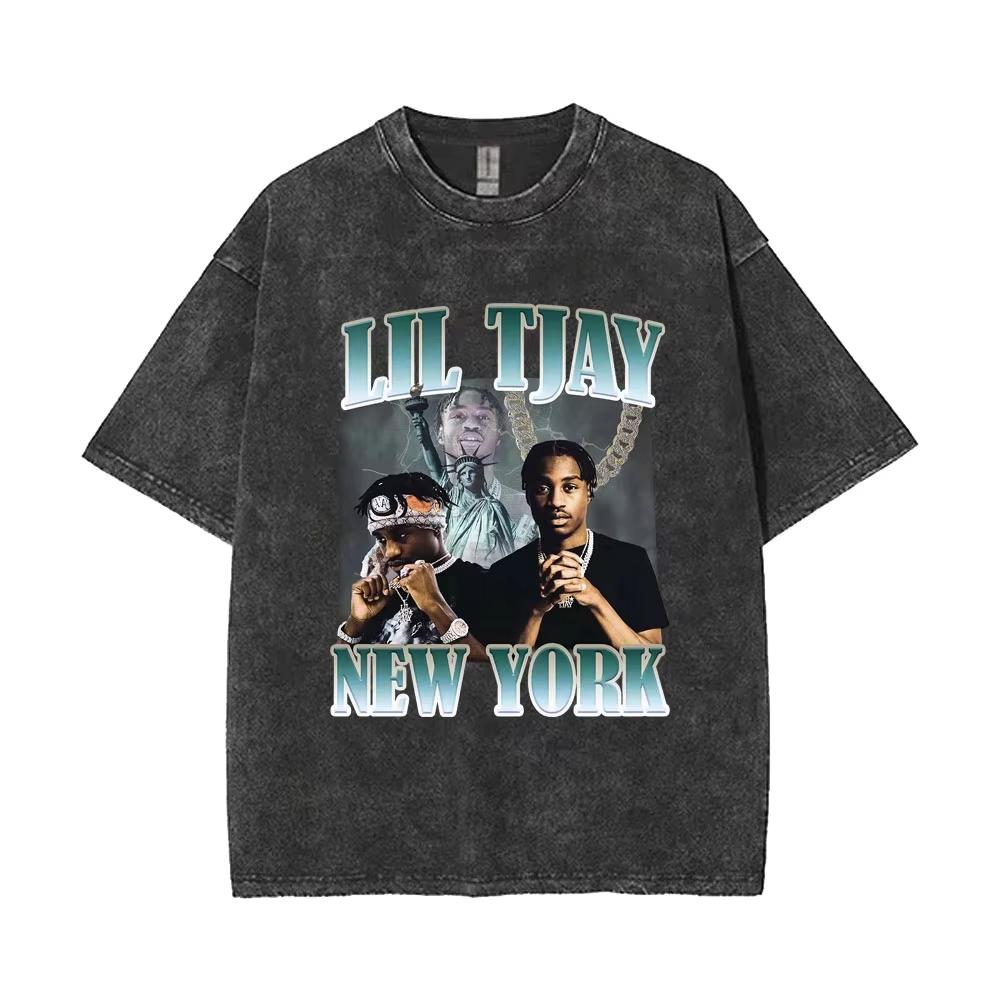 2026 Washed Vintage Rapper Lil Tjay Lil Tjay Not in The Mood T-shirt Men s Black Cotton T-shirts Men Women Vintage Top Short Sleeve Casual Clothing L