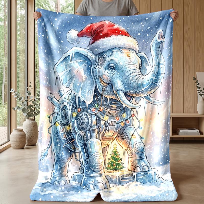 Flowered Elephant with Butterflies Theme Blanket Lightweight Warm Flannel Blanket Decorative Throw Blanket for Home Decoration