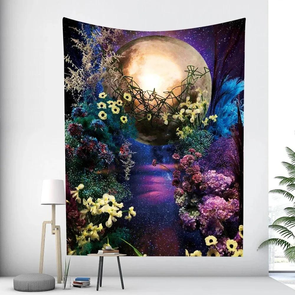 Forêt Scène Psychédélique Lune Tapisserie Décorative Décor Mural Maison Salon Bureau Tapisserie