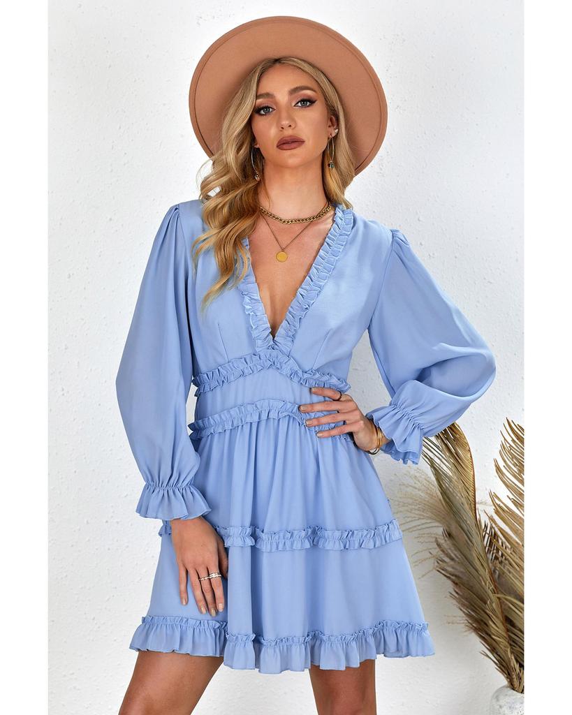Azura Exchange V Neck Ruffle Detailing Open Back Dress