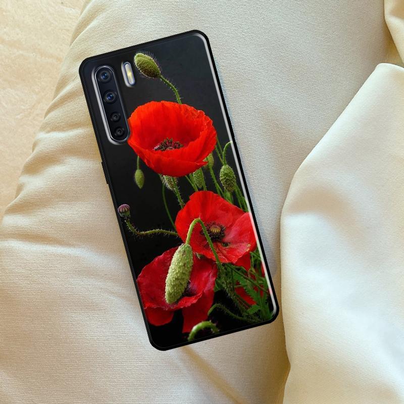 Red Corn Poppy Flower Case For Oppo A17 A94 A74 A54 A60 A40 A80 A16 A76 A96 A98 A58 A78 A18 A38 A57 A15 A5 A6 Pro