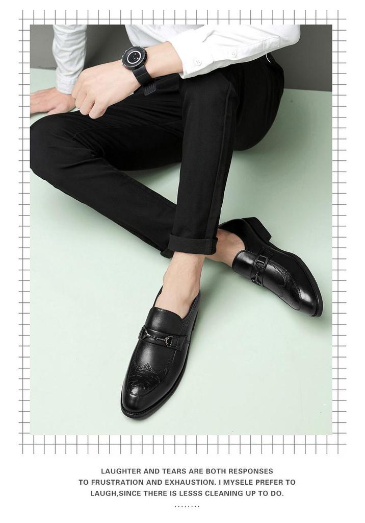 Men's Genuine Leather Pointed Toe Loafers - Non-Slip, Low Heel, Business Casual Shoes