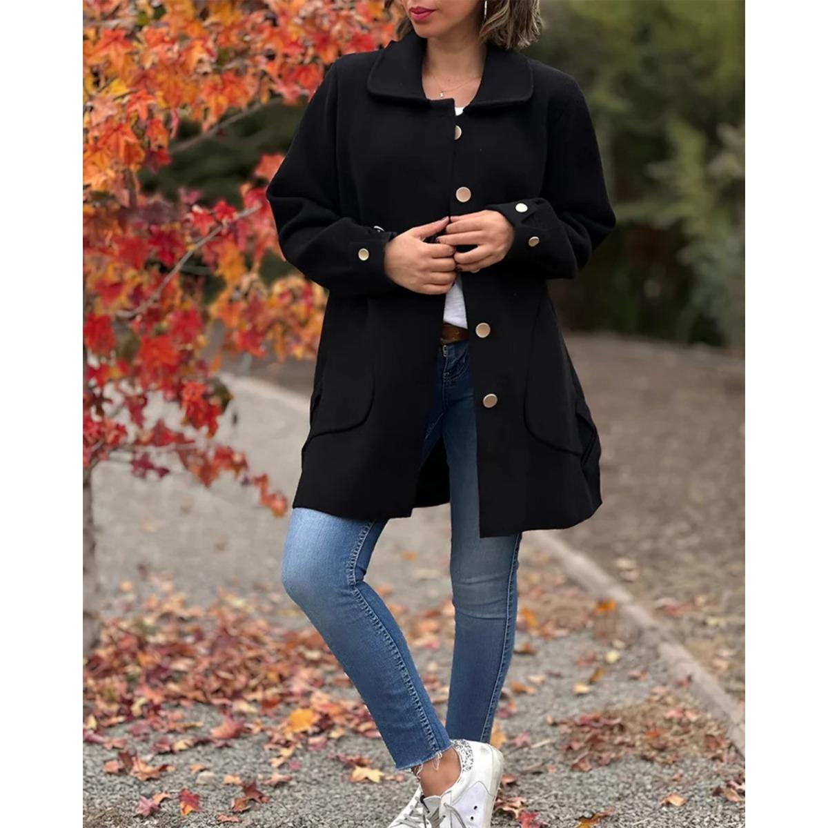 2026 Autumn Winter New Women s Lapel Solid Color Casual Bowknot Wool Blend Coat S чёрный