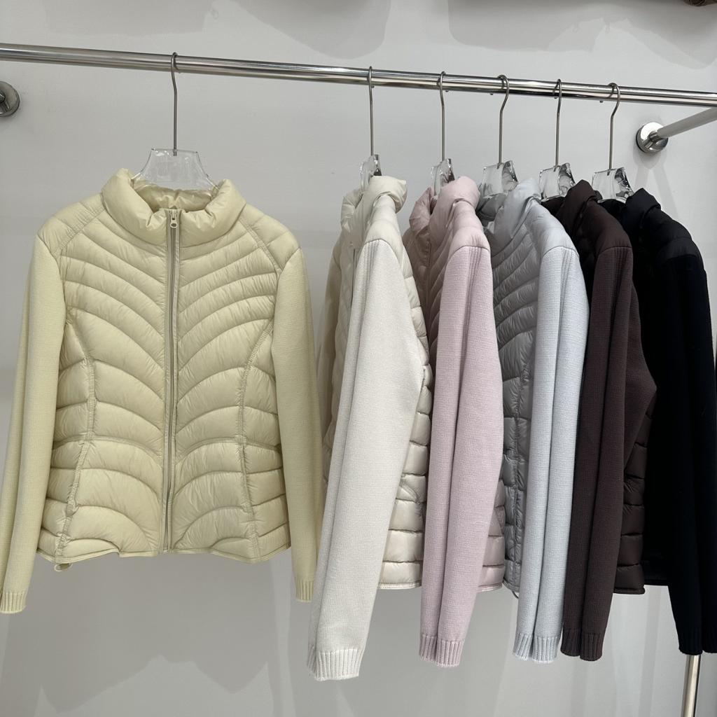 Knitted splicing sleeves waist slim fit light down jacket women's ribs autumn and winter small white duck down jacket
