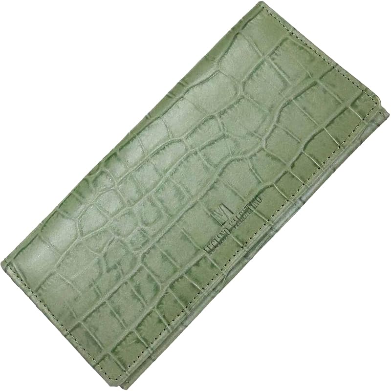 

[FashionBerry] green long wallet men s wallet genuine leather leather crocodile Croco bi-fold Thin thin wallet large capacity fastener ladies wallet
