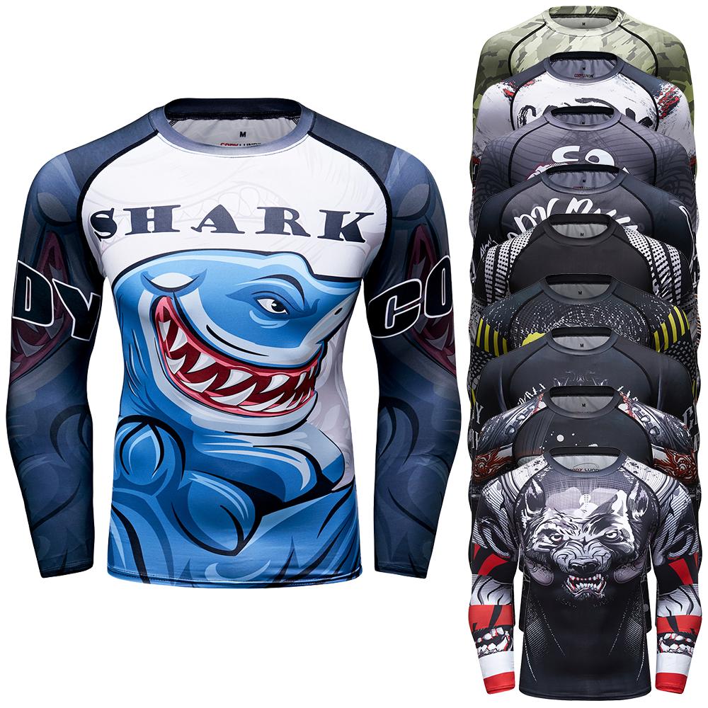 Maglietta a Maniche Lunghe MMA Compression Boxing No Gi Bjj Mma Surf Jiu Jitsu Rash Guard Rashguard T-shirt da Uomo Palestra Abbigliamento da Boxe