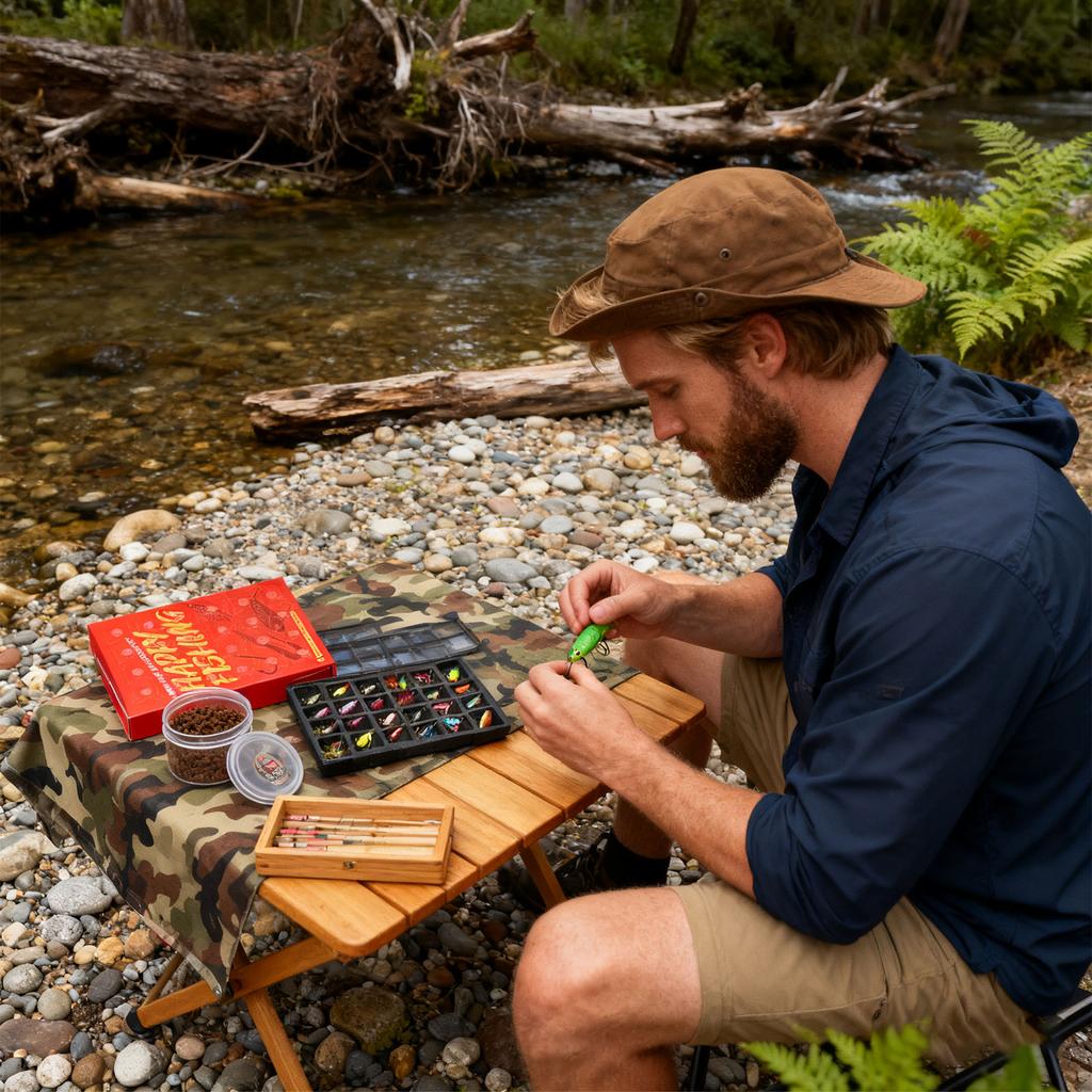 Wesołych Świąt Kalendarz Adwentowy Wędkarski Odliczanie do Świąt Bożego Narodzenia, Kalendarz Adwentowy z Akcesoriami Wędkarskimi Dla Ryb Dorosłych Mężczyzn Nastolatków Odliczanie 24-dniowe 24 szt.