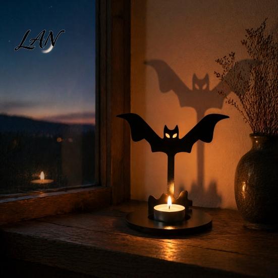 Spooky Pumpkin Tea Light Decor Halloween Wooden Candle Holder, Black Hollow Crow Spider Tealight Display Party Atmosphere Stand, Gothic Silhouette